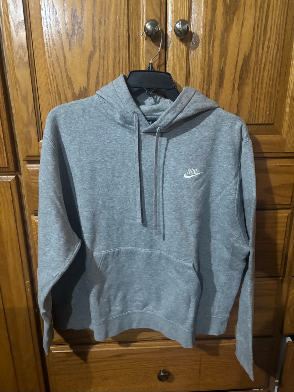Nike Gray Hooded Pullover Sweatshirt with Small Swoosh